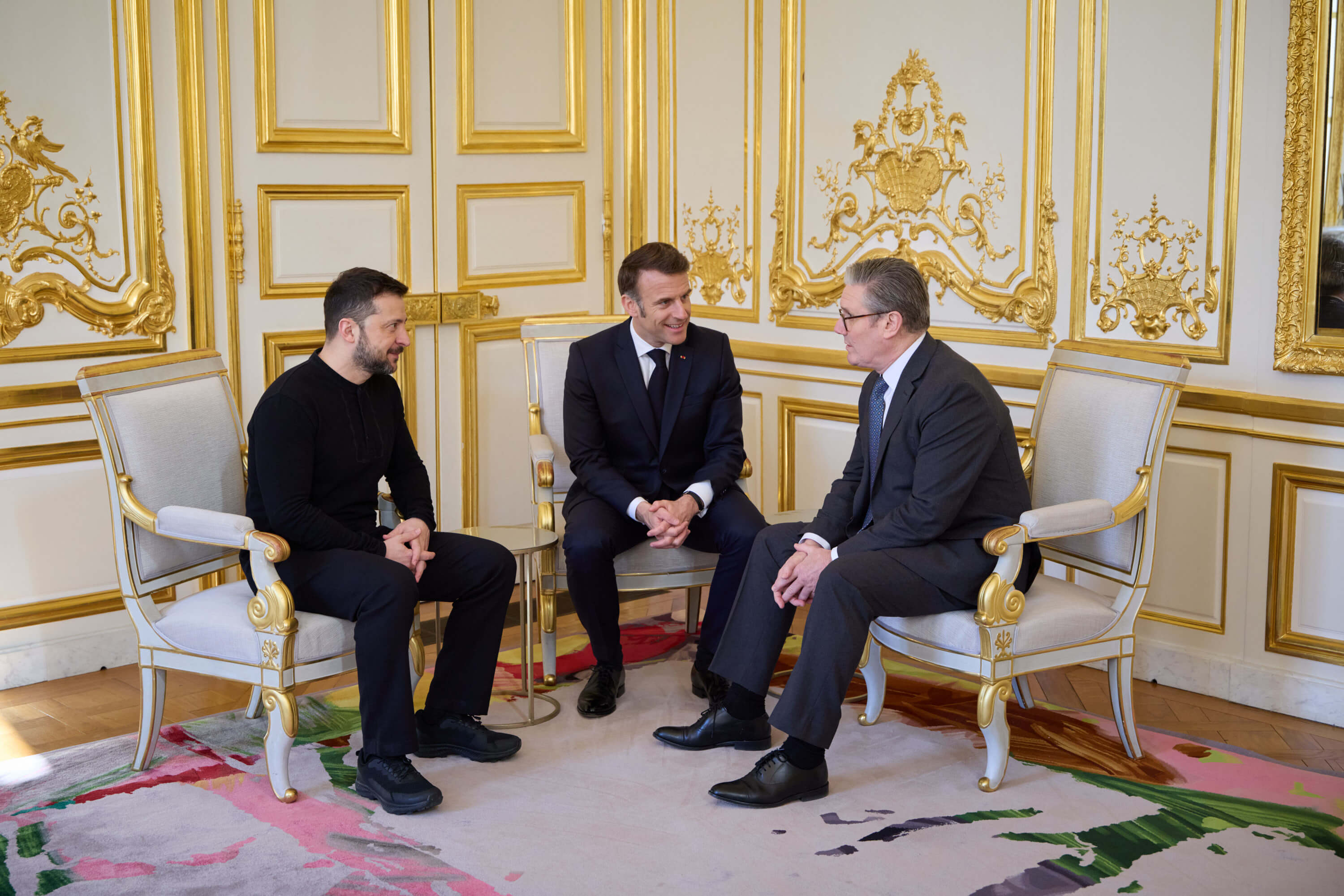 Volodymyr Zelenskyy, Emmanuel Macron, Keir Starmer