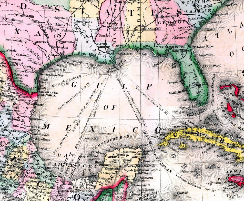 Gulf of Mexico 1870 Map