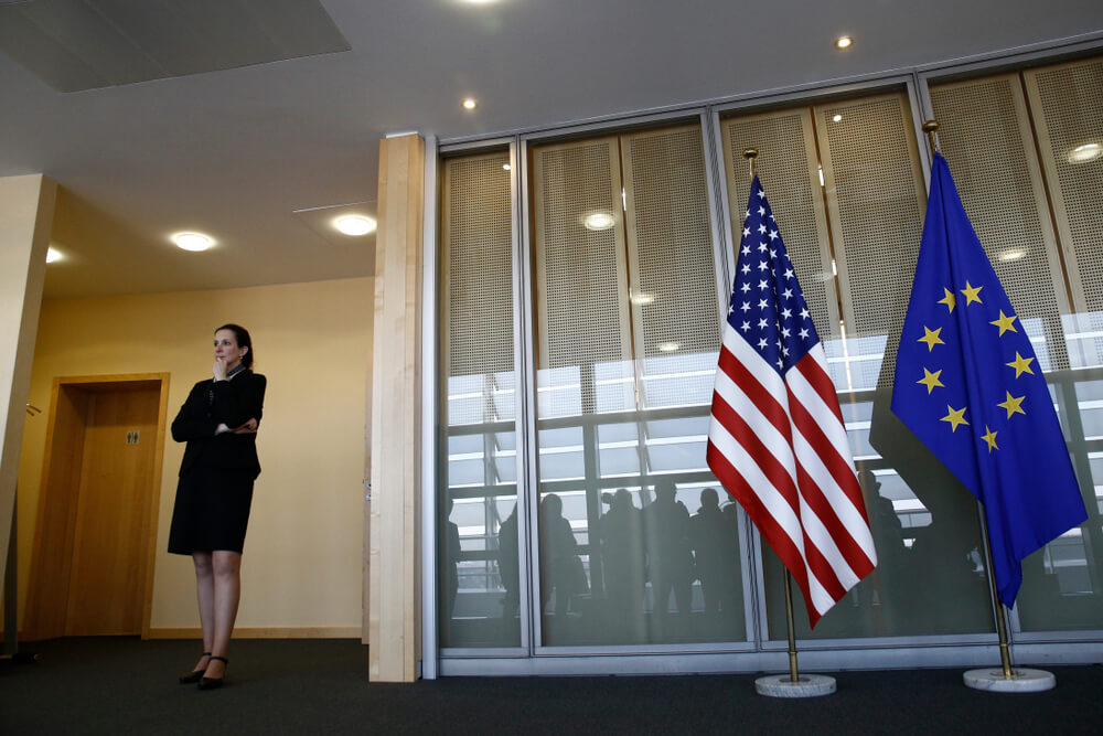 US EU Flags European Parliament