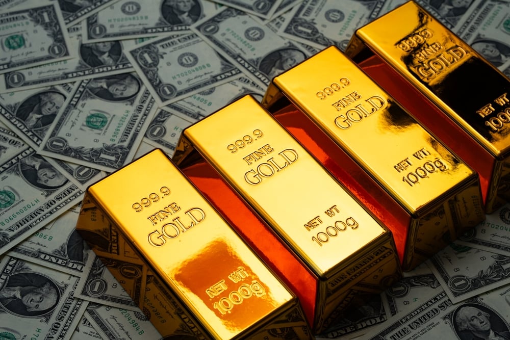 Money dollars, gold bar