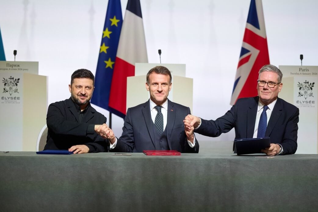 Volodymyr Zelenskyy, Emmanuel Macron, Keir Starmer